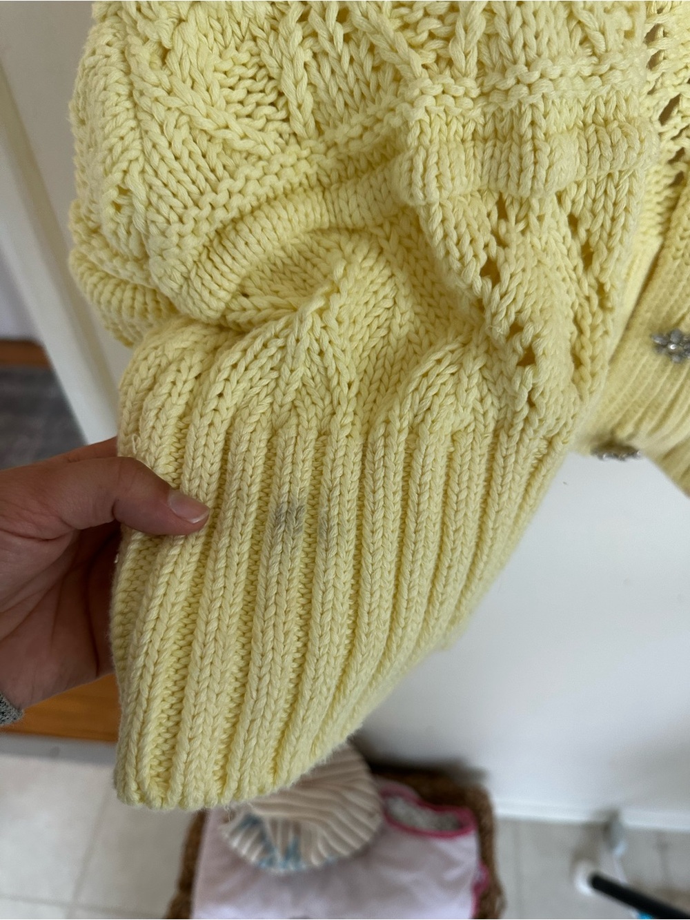 Zara Pale Yellow Openwork Knit Cardigan - Picture 4 of 5